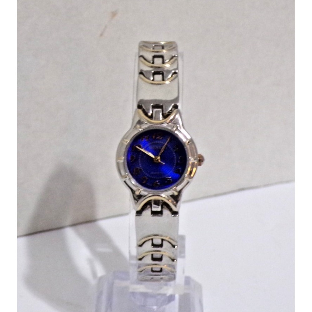 Geneva Women's Writstwatch Blue 1" Round Face Bracelet Band Silver & Gold Tone